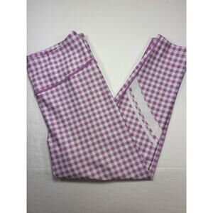 Peloton Leggings Pink White Gingham Check Pattern Plus Size 2X White Stripe